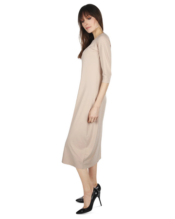 Me Moi CSP504-48 Nude Bonded 3/4 Sleeve Shell Dress 48" myselflingerie.com
